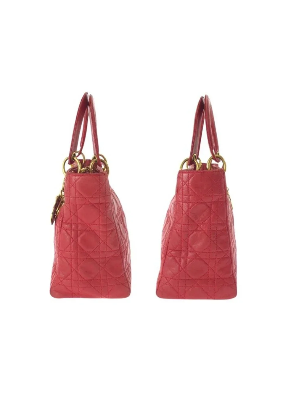 Dior Vintage Lady Cannage Red Gold Leather Handbag